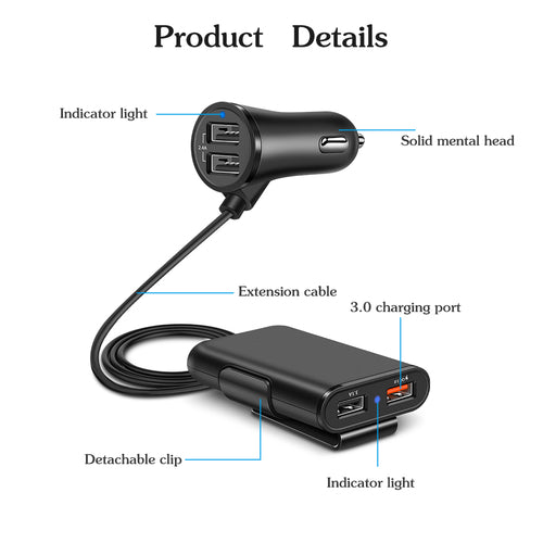 QC 3.0 Fast Car USB Charger – Quick Charge Adapter with Clip for iPhone & Android