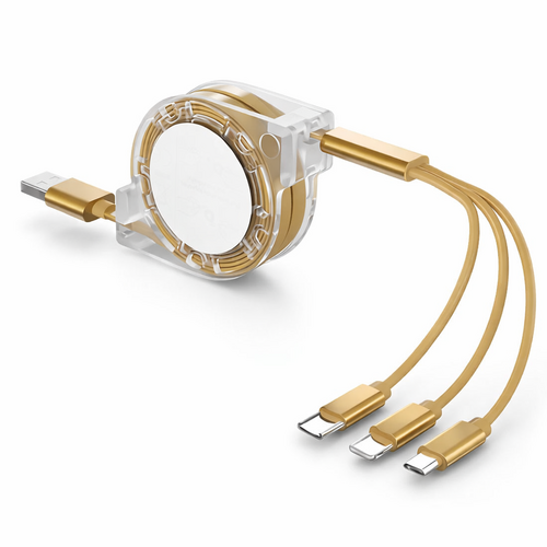 Retractable 3-in-1 Fast Charging Cable – USB-C, Lightning & Micro USB
