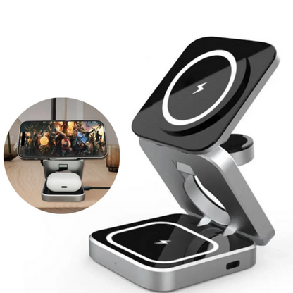 Foldable 3-in-1 Wireless Charging Stand – Phone, Earbuds & Smartwatch Charger