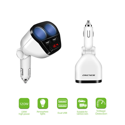 Dual USB Car Charger – 1-to-2 Cigarette Lighter Splitter for iPhone & Android