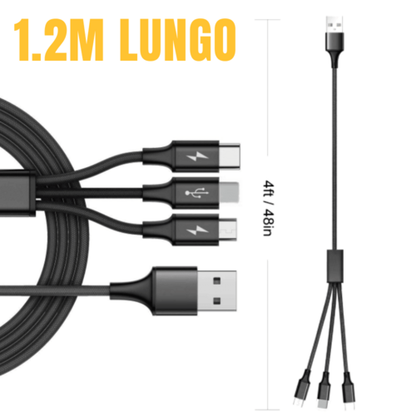 3-in-1 Nylon Braided Charging Cable – USB-C, Lightning & Micro USB Fast Charge