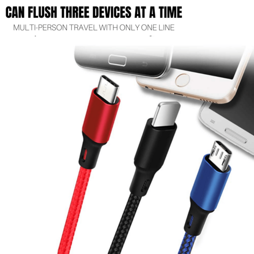 3-in-1 Nylon Braided Charging Cable – USB-C, Lightning & Micro USB Fast Charge