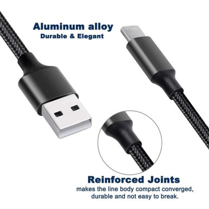 3-in-1 Nylon Braided Charging Cable – USB-C, Lightning & Micro USB Fast Charge