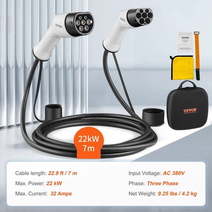 Type 2 EV Charging Cable – 32A 22kW 7-Metre Three Phase Electric Vehicle Charger